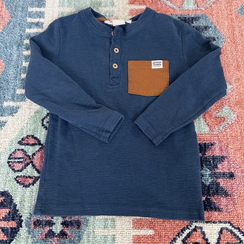 H&M Blue and Brown Long Sleeve Henley